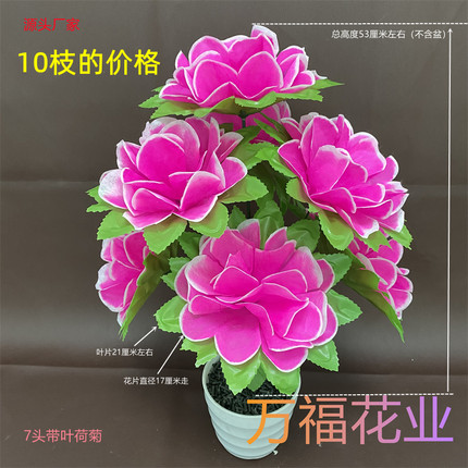 7头带叶荷菊 清明花 无纺布花 绢布假花 殡葬上坟花 五七花殡葬花