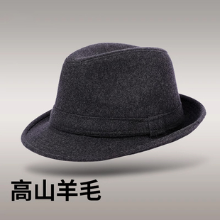 礼帽羊毛呢英伦绅士保暖爵士帽爷爷高档帽子男款 中老年男士 秋冬季