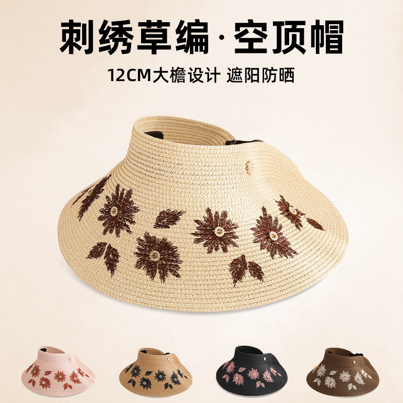 中老年人妈妈防晒帽女夏季薄款遮阳草帽老太太凉帽奶奶洋气空顶帽
