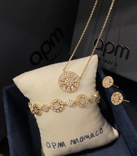 可绑售后！韩免正品APM monaco太阳花罗盘项链apm太阳花耳钉 戒指