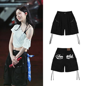 女夏宽松五分裤 aespa 子 fancy club直筒牛仔短裤 winter同款 nasty