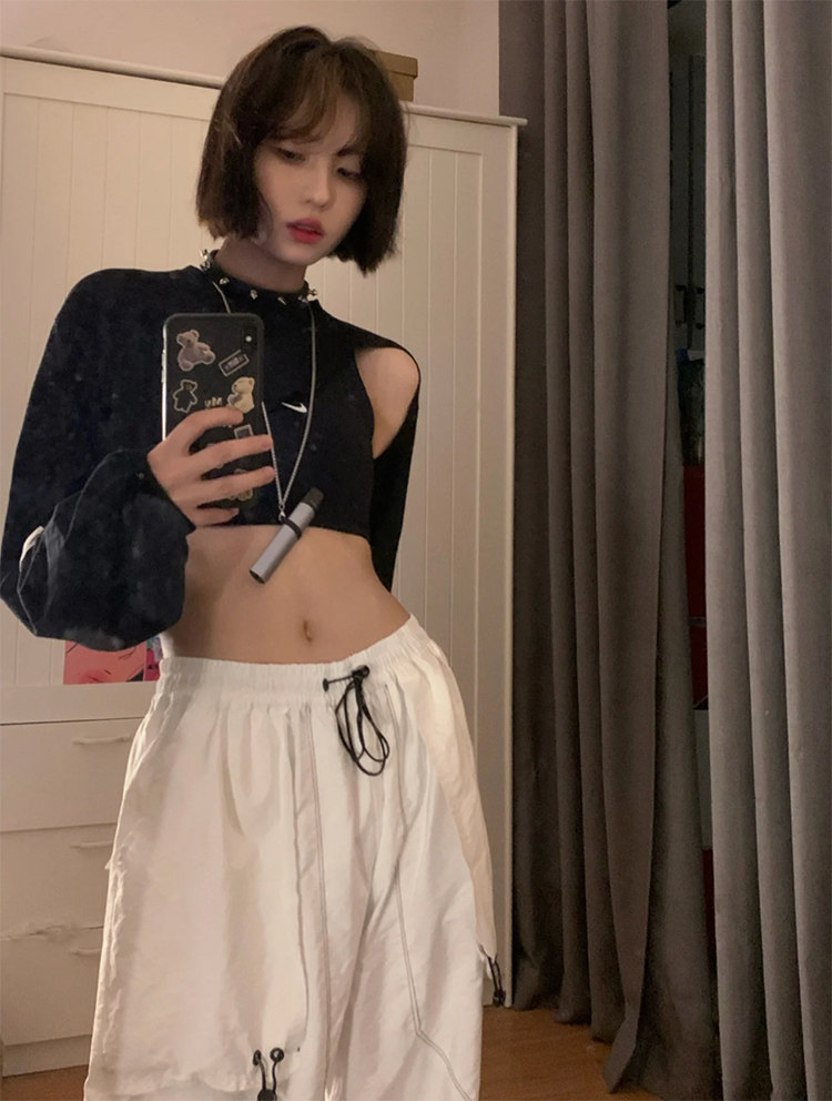 odd不规则针织背心女春短装长袖T恤披肩辣妹罩衫2022新款ins上衣