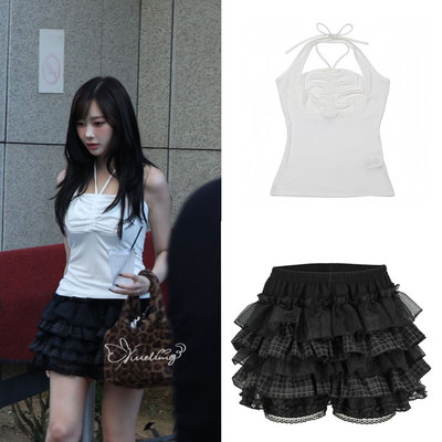 吉赛尔同款复古格子蛋糕裙a字裙