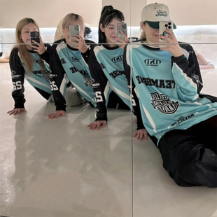 美式 jazz跳舞薄款 复古球衣宽松长袖 新款 上衣 T恤女秋季 BadaLee同款