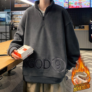 青少年卫衣男款2026新款保暖高领加绒加厚套头衫休闲上衣运动衫男