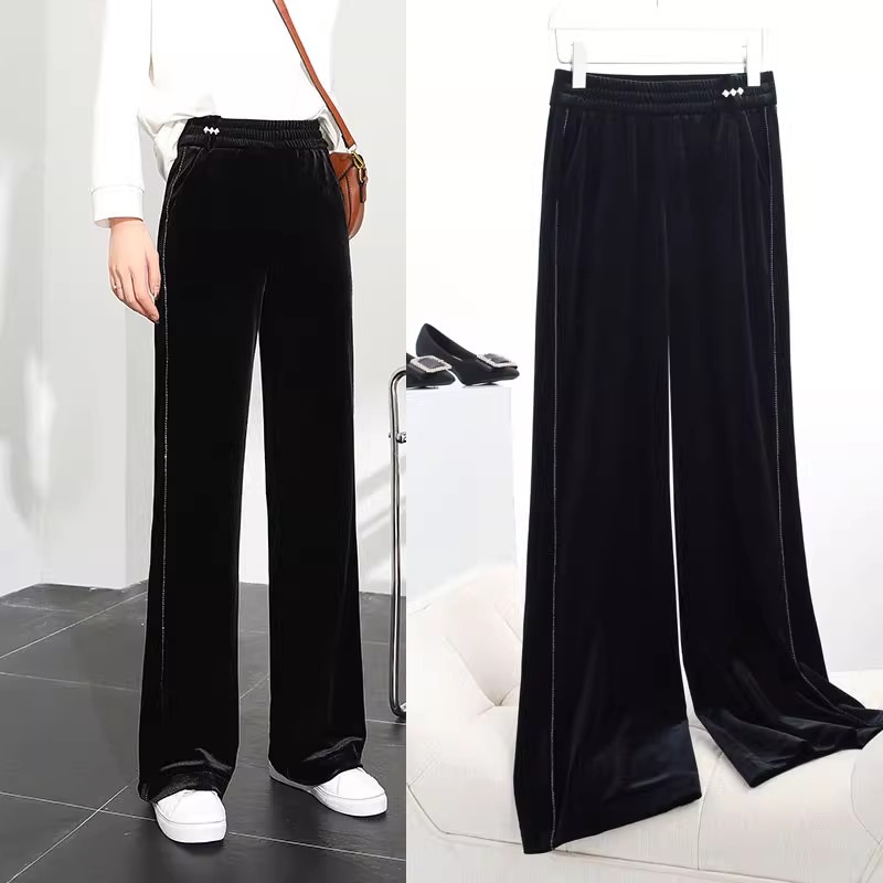 加绒女黑色阔腿裤秋冬金丝绒长裤