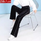 女宽松直筒显瘦百搭高腰拖地裤 金丝绒阔腿裤 女2026春秋烫钻运动裤