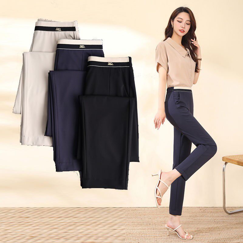 冰丝面膜裤女裤超薄高弹米色休闲裤2026夏季新款西裤时尚哈伦裤子