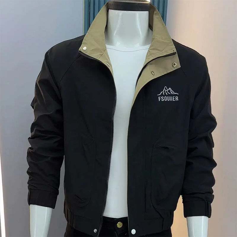 男士印花拼色夹克韩版立领帅气百搭时尚潮流修身春秋休闲青年外套