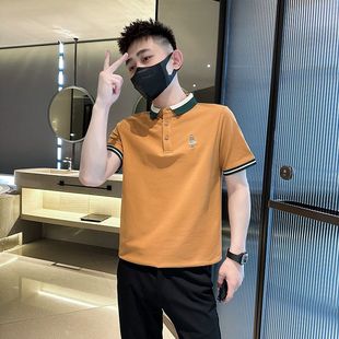 体恤半袖 夏季 男潮牌刺绣卡通翻领T恤修身 潮流短袖 百搭上衣 polo衫