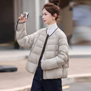 短款 宽松显瘦圆领轻薄外套白鸭绒百搭面包服 羽绒服女2025秋冬新款