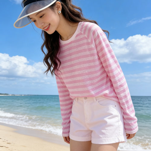 薄款长袖t恤条纹冰丝防晒衫女