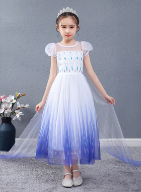 2025冰雪奇缘2爱莎公主裙女童白色elsa连衣裙儿童礼服艾莎长裙夏