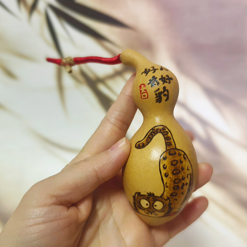 纯手工烙画豹子图案好人好豹字好寓意可爱手把件蚂蚁肚葫芦