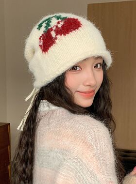 冷帽大头围帽子女复古卷边樱桃针