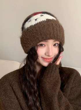 日系可爱小狗毛绒针织毛线帽子女
