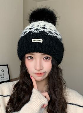 费尔岛帽子大头围毛线帽女秋冬冷
