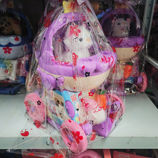 酷炫萌宠家族手推车会叫走路电动仿真毛绒金毛泰迪比熊白兔玩具猫