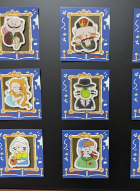 亚克力冰箱贴原创世界名画艺术系列可爱猫风格画家滴胶磁片冰箱贴