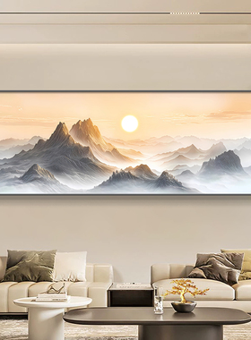 金山酒店日照装饰画会所山水挂画沙发客厅风景背景墙旭日东升壁画