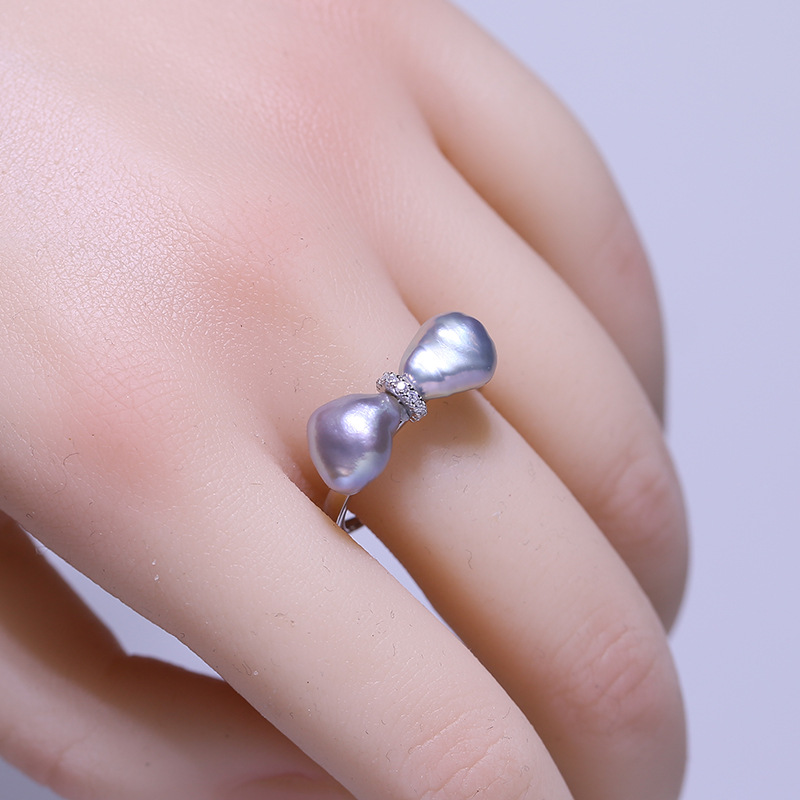 DIY配件S925纯银珍珠戒指空托甜