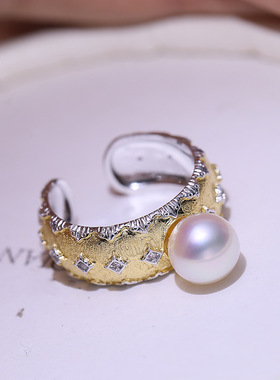 DIY配件S925纯银珍珠戒指配件空