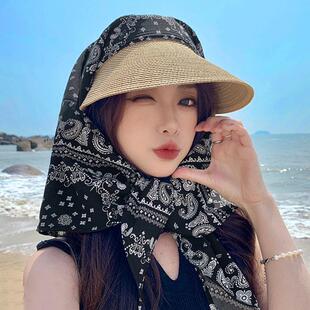 韩版时尚碎花头巾帽子女夏季薄款透气遮阳防晒帽出游海边度假草帽