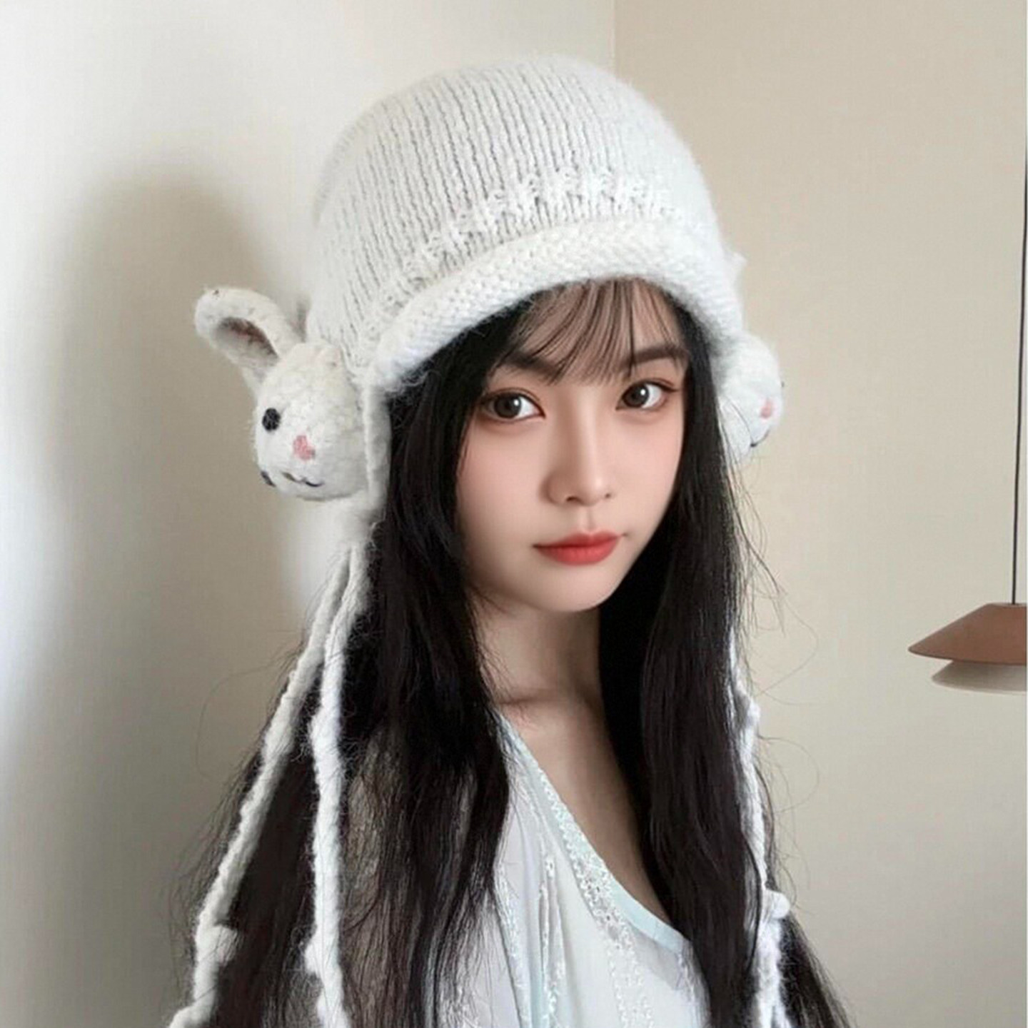 秋冬女款兔子护耳针织帽