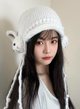 秋冬女款兔子护耳针织帽