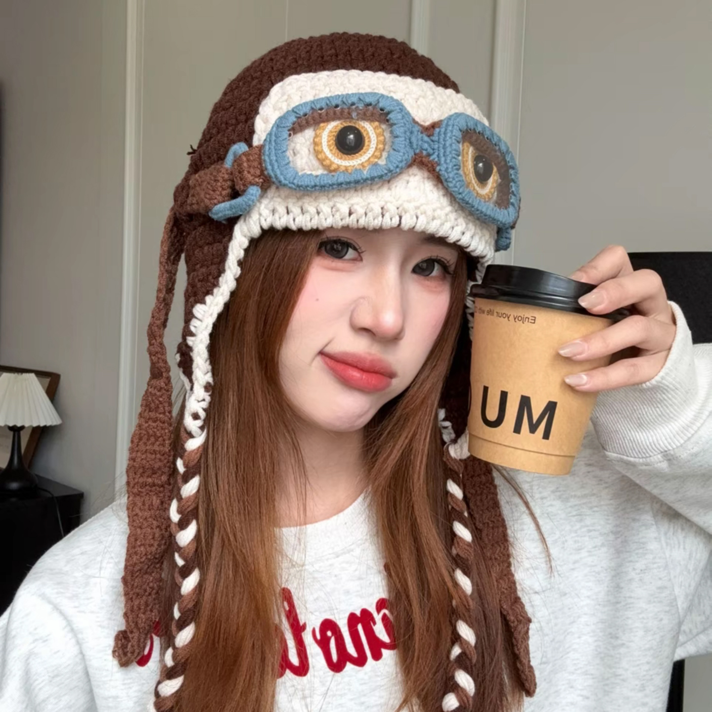 檀健次同款针织飞行帽保暖包头