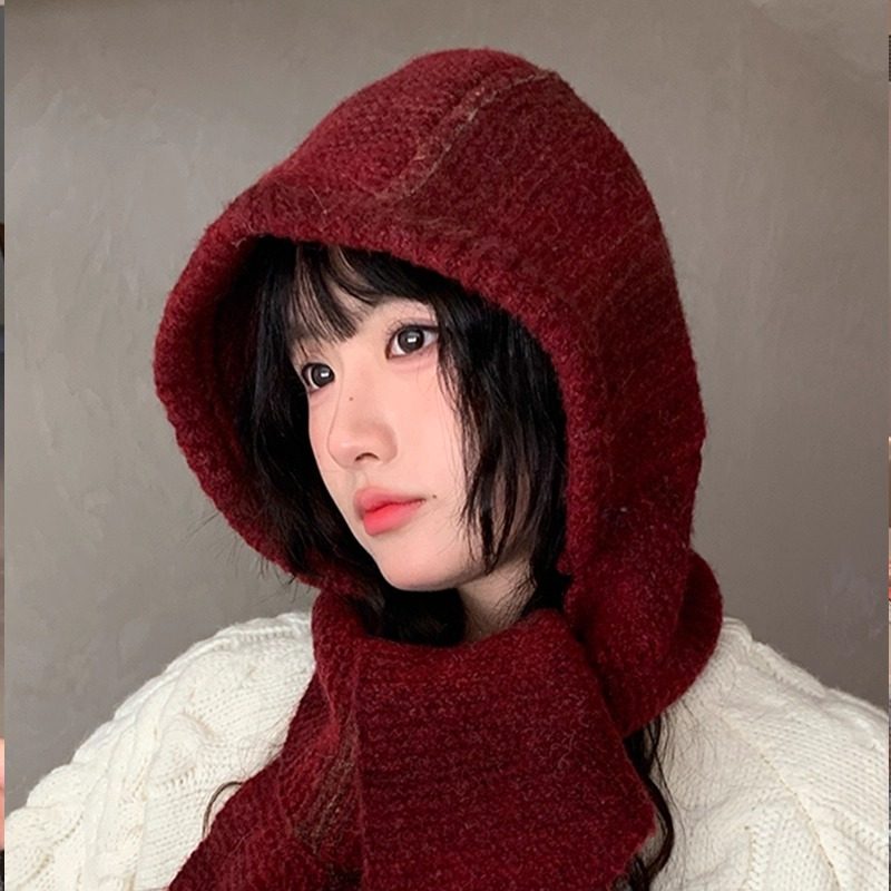 巴拉克拉法羊毛混色针织帽子女秋冬新款保暖毛线帽围巾一体护耳帽