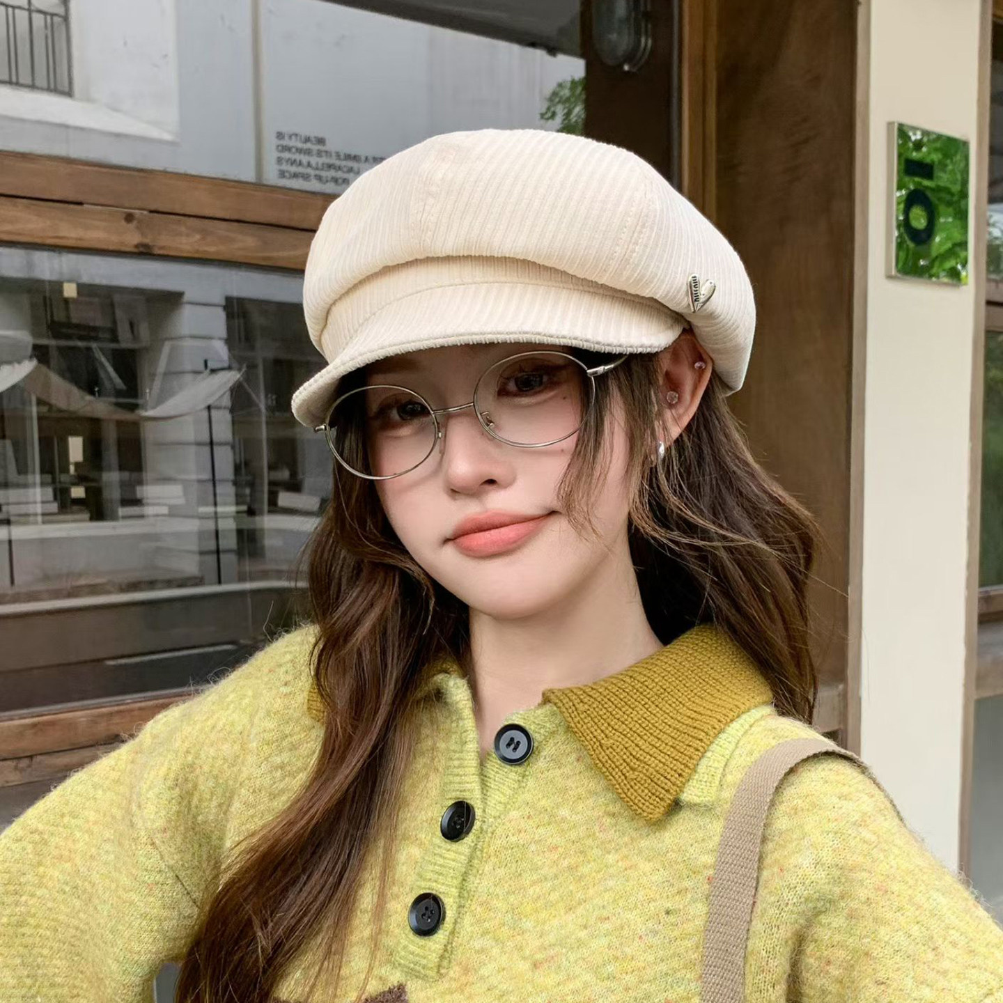 甜美爱心显脸小报童帽女春秋