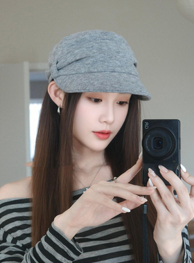 日系褶皱显脸小马术帽女春秋