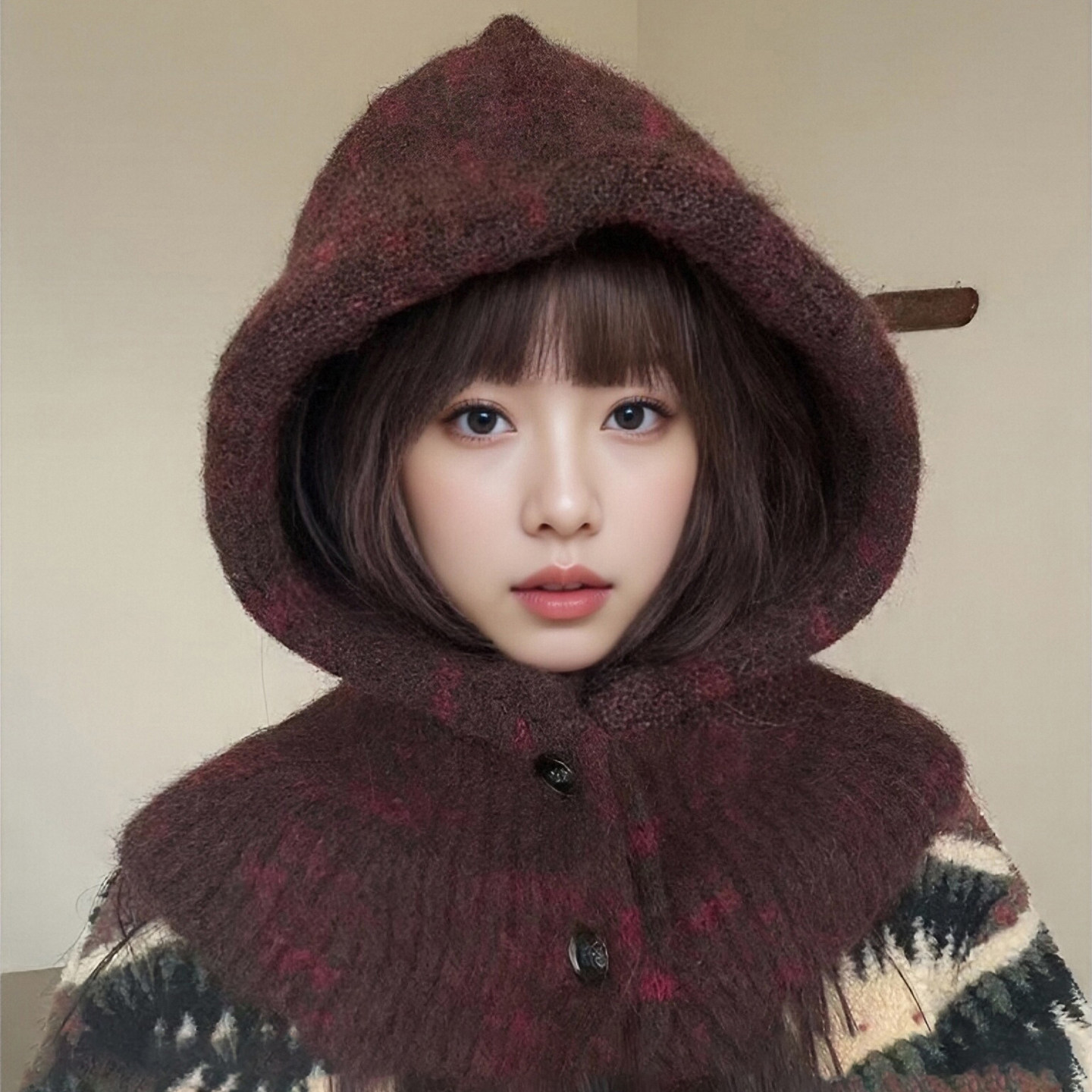 混色羊毛混纺巴拉克拉法帽子女冬季围脖一体保暖针织帽护耳毛线帽