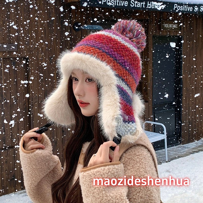 东北滑雪雷锋帽秋冬保暖针织帽女