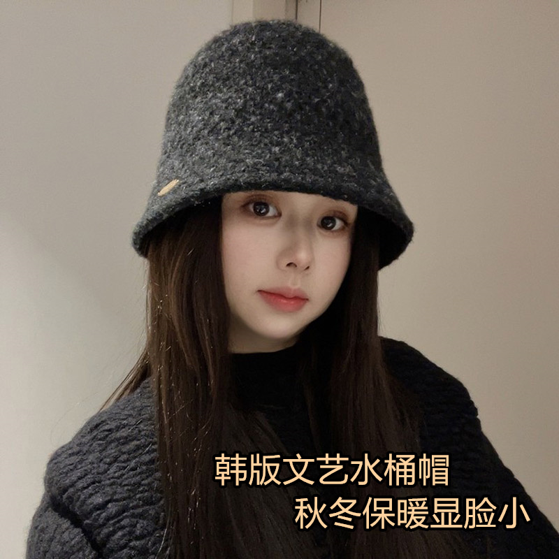 羊毛混纺水桶帽女秋冬保暖帽