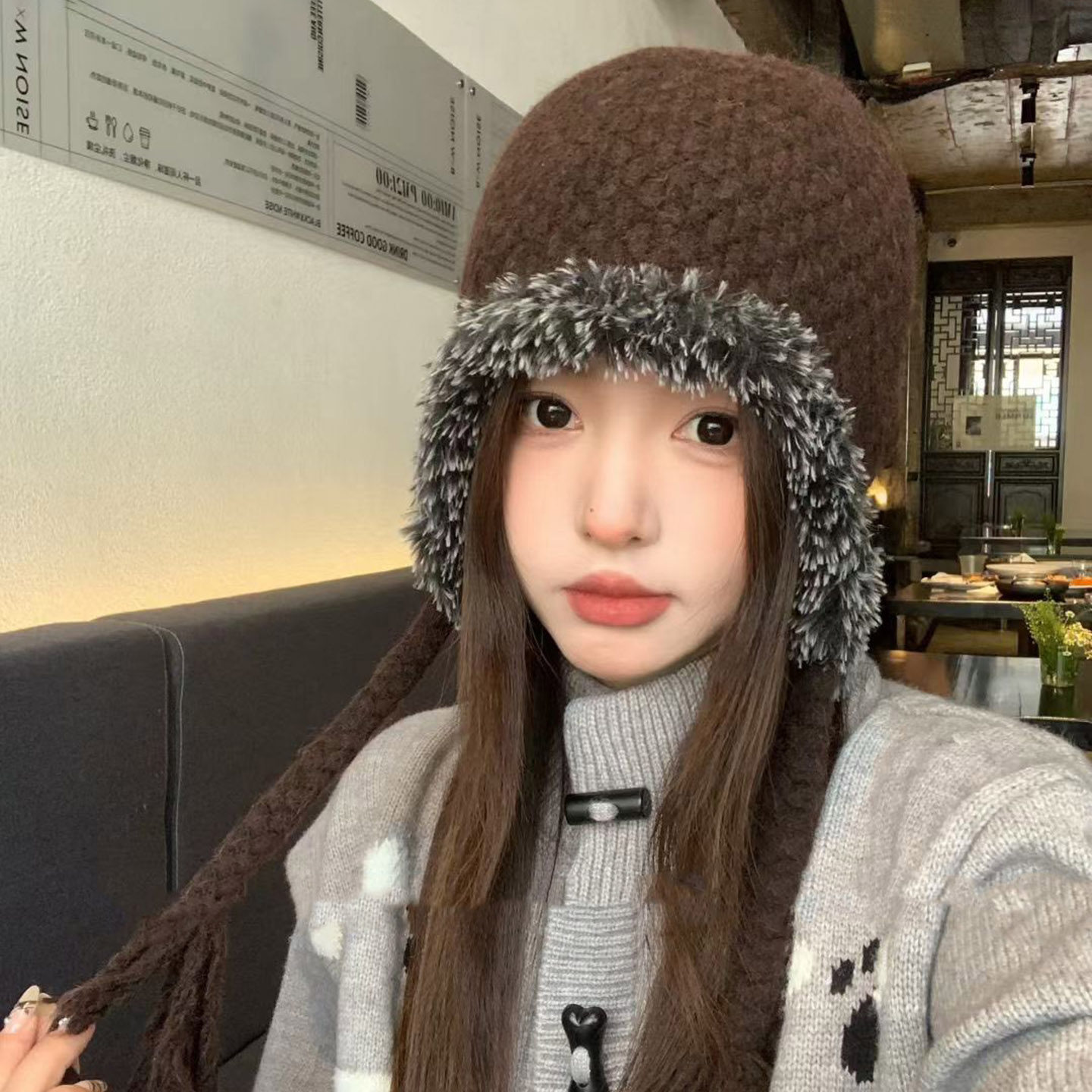 韩版菠萝纹羊毛混纺针织帽女保暖