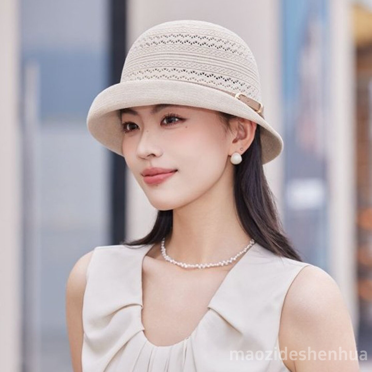 法式卷边遮阳渔夫帽子女夏季优雅防晒皮带礼帽透气盆帽洋气显脸小