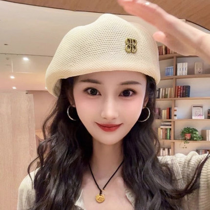 韩版时尚双B标薄款定型贝雷帽子女春夏季透气显脸小反戴前进帽潮