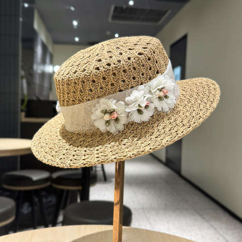 夏季小花镂空防晒显脸小草帽女