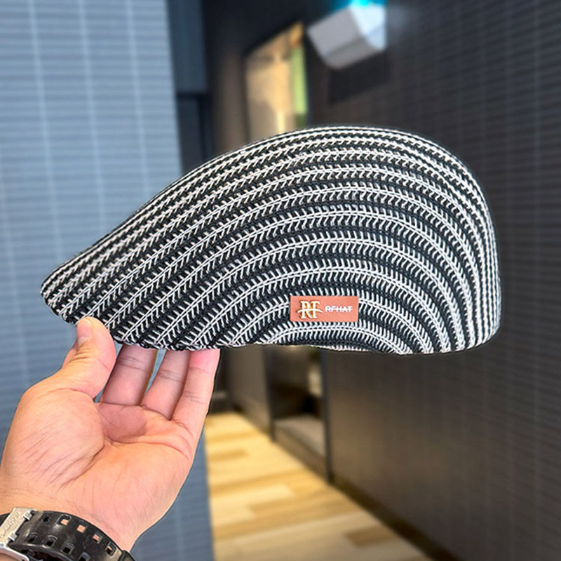 韩版时尚竖纹定型贝雷帽子女夏季薄款反戴前进帽男显脸小画家帽潮