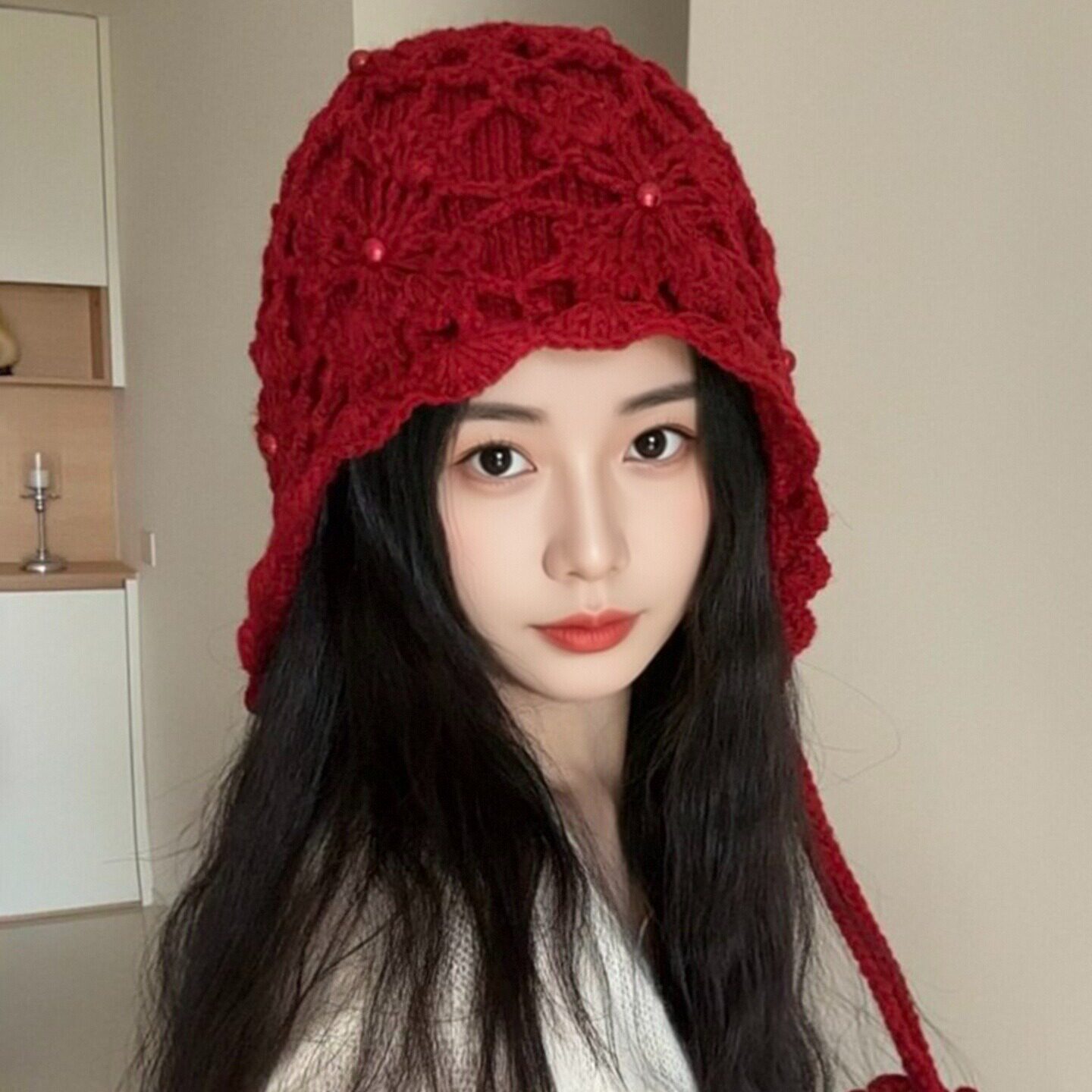 民族风双层保暖护耳针织帽女款