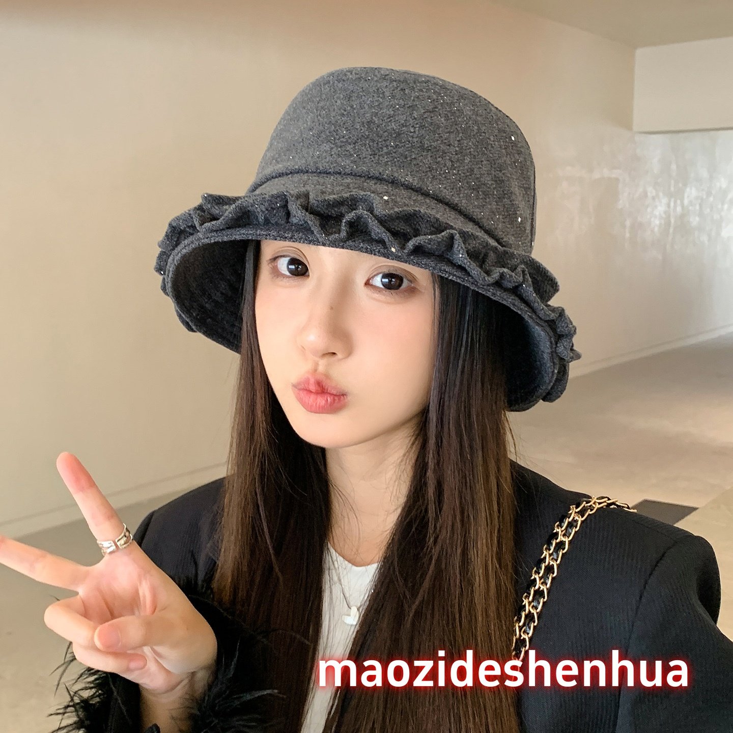 韩版花边女士渔夫帽秋冬保暖