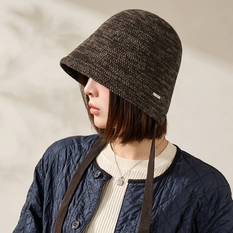 日系后开叉飘带保暖渔夫帽女