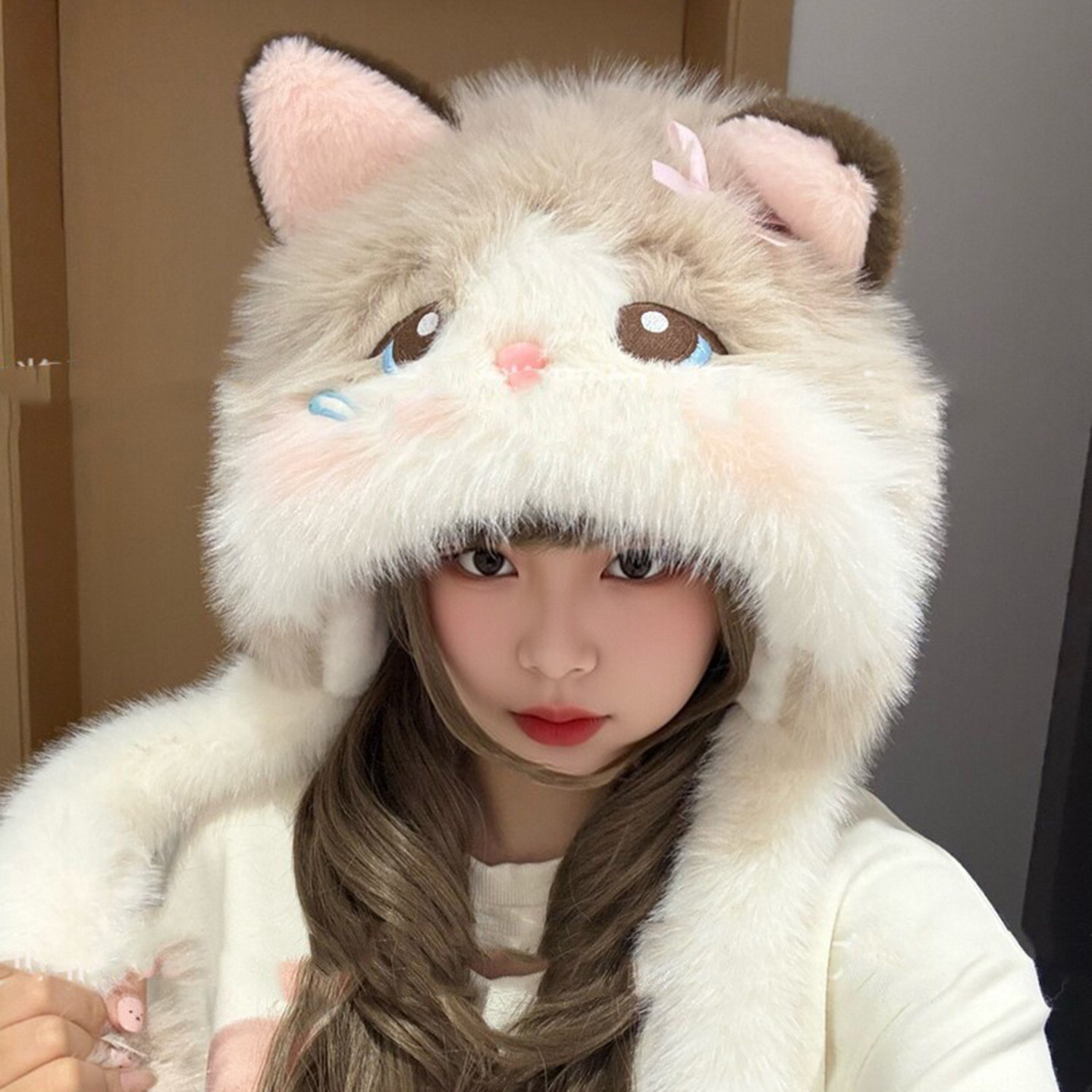 2026新款猫咪耳会动毛绒护耳帽