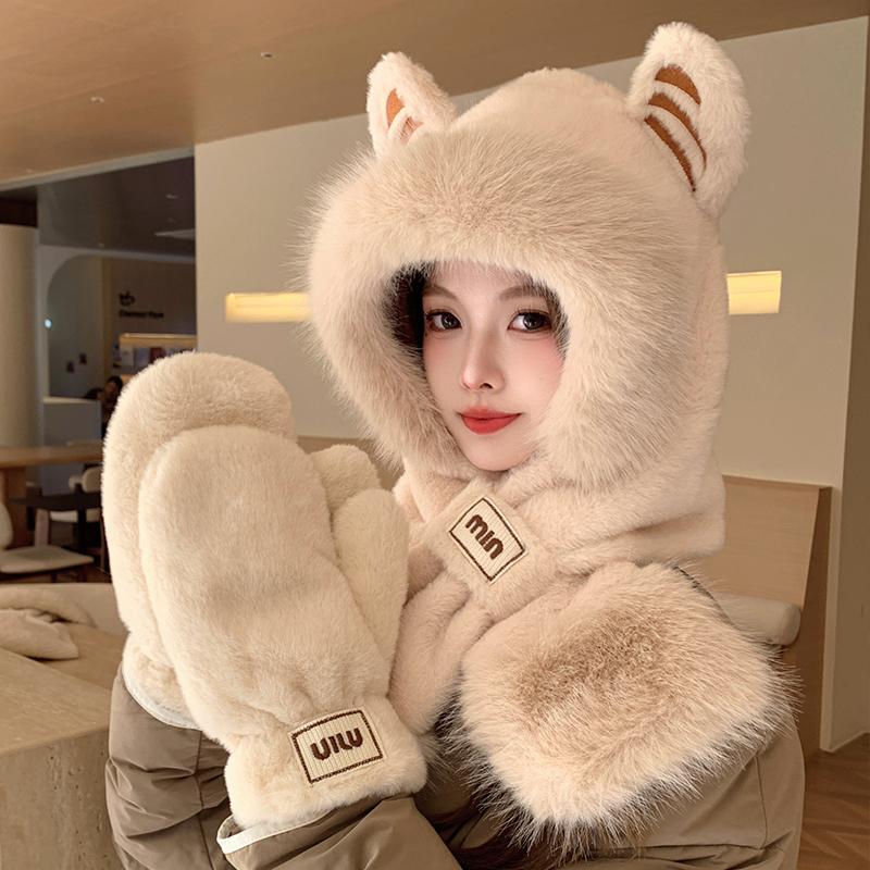 可爱护耳朵一体帽女护耳保暖帽