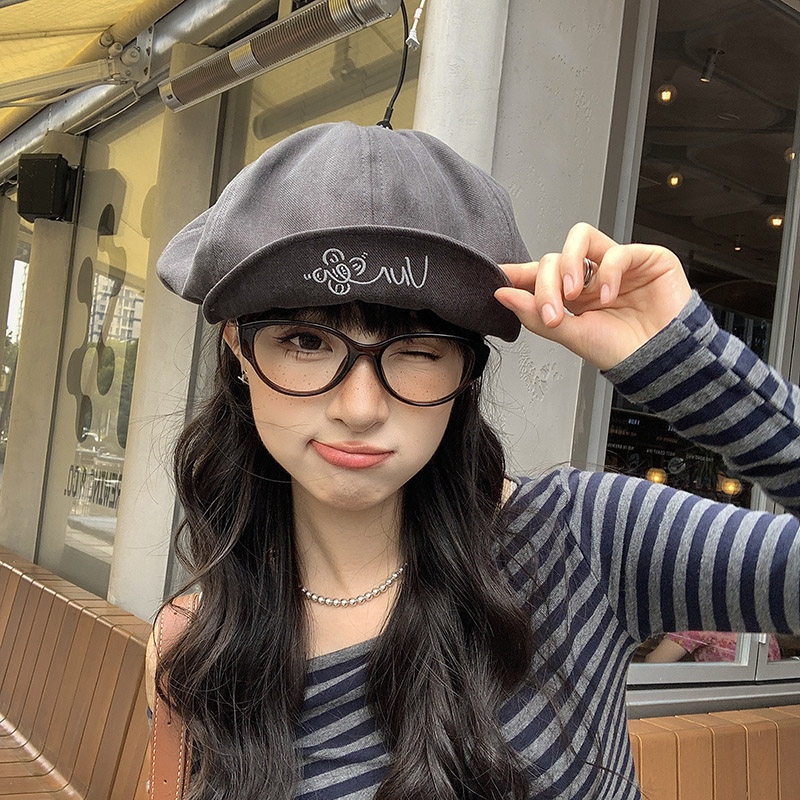 韩版时尚灰色贝雷帽子女春秋新款