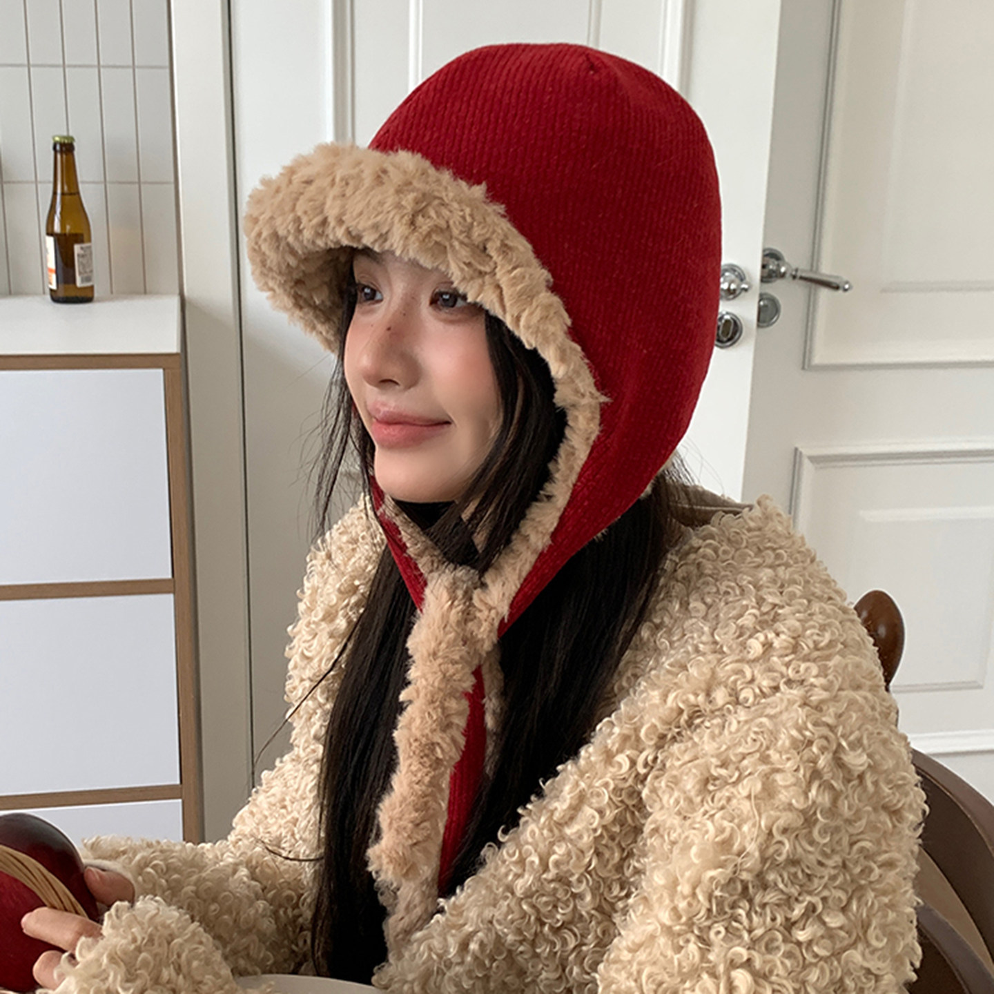 韩版新款羊羔绒雷锋帽女骑车护耳