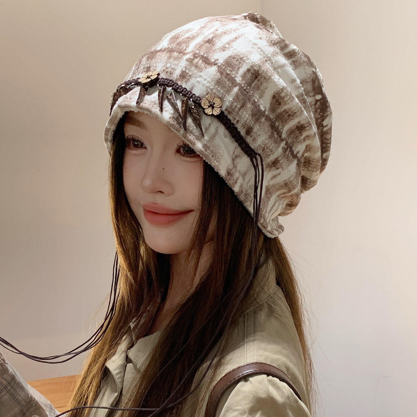 手工花朵堆堆帽女秋季显脸小