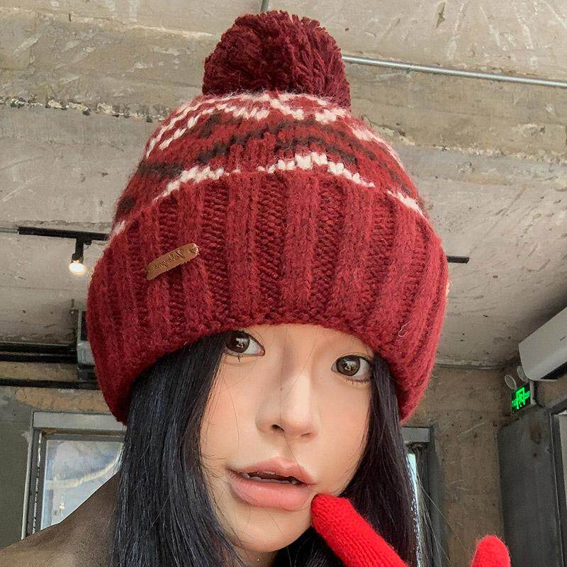 美拉德毛线帽女保暖护耳针织帽潮